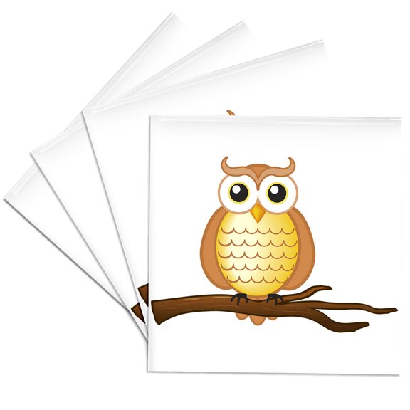 3dRose, Orange Wise Owl, Set of 4 Ceramic Tile Coasters