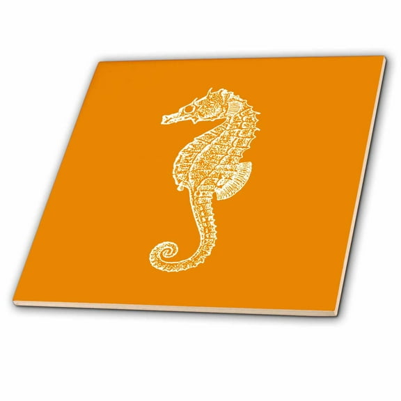 3dRose, Orange seahorse print Sea Horse Ocean marine beach aquarium aquatic, 12 Inch Ceramic Tile