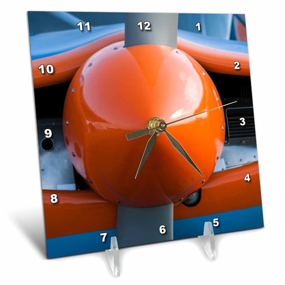 3dRose, Orange spinner, grey propeller of a small modern aircraft, 6x6 Desk Clock