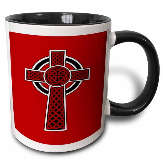 3drose, Ornamental Celtic High Cross Decorative Knotwork Black and White, 11oz Two-tone Black Mug
