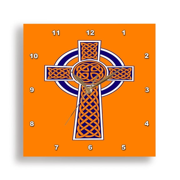 3dRose, Ornamental Celtic High Cross Decorative Knotwork Blue, 15x15 Wall Clock