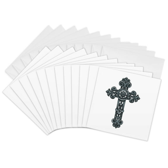 3drose, Ornate Christian Cross, 12 Greeting Cards with Envelopes
