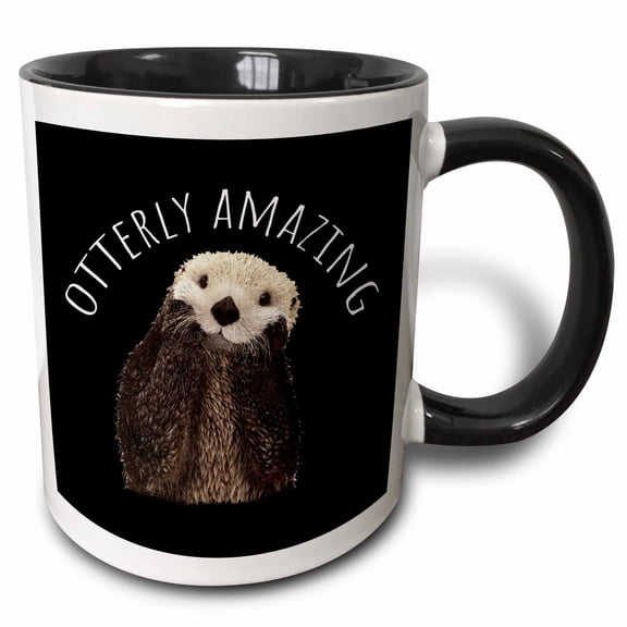 3drose, Otterly Amazing with Adorable Otter. Bold White Letters on Black., 15oz Two-tone Black Mug