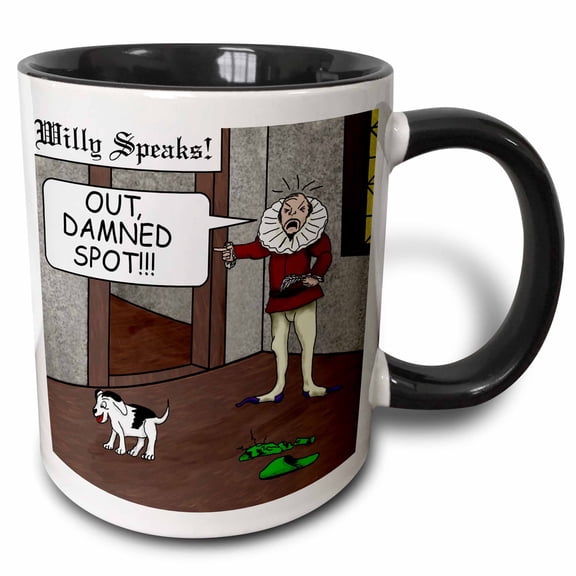 3drose, Out Damned Spot Humor Shakespeare Cartoon, 11oz Two-tone Black Mug