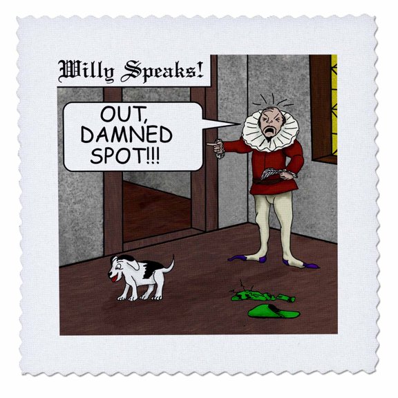 3dRose, Out Damned Spot Humor Shakespeare Cartoon, 6x6 inch quilt square