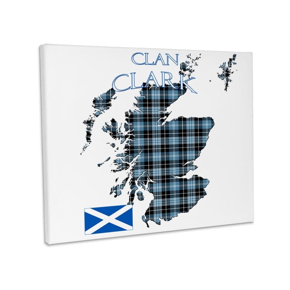 3dRose, Outline of Scotland with the Clark clan family tartan., Museum Grade Canvas Wrap 14x11