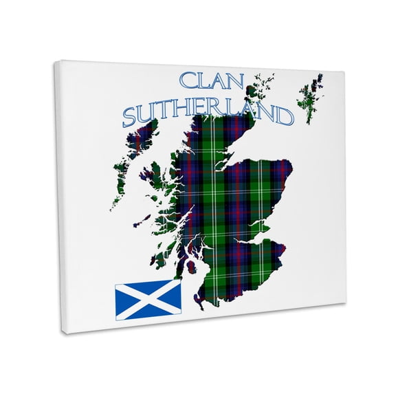 3dRose, Outline of Scotland with the Sutherland clan family tartan., Museum Grade Canvas Wrap 20x16