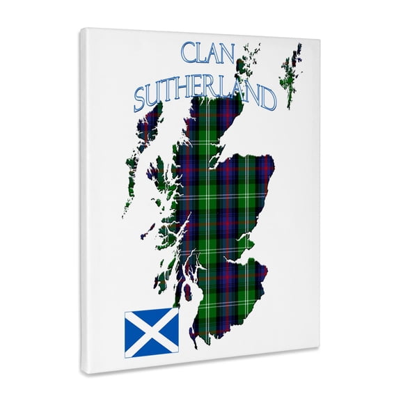 3dRose, Outline of Scotland with the Sutherland clan family tartan., Museum Grade Canvas Wrap 8x10