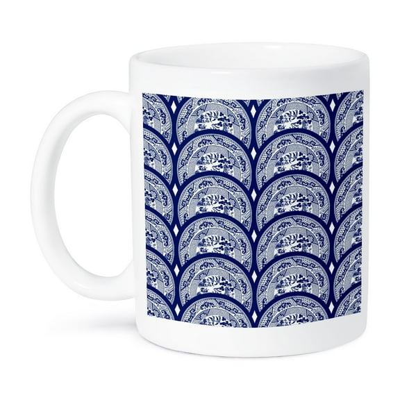 3dRose, Overlapping Willow Pattern Plates in Blue and White, 11oz Mug