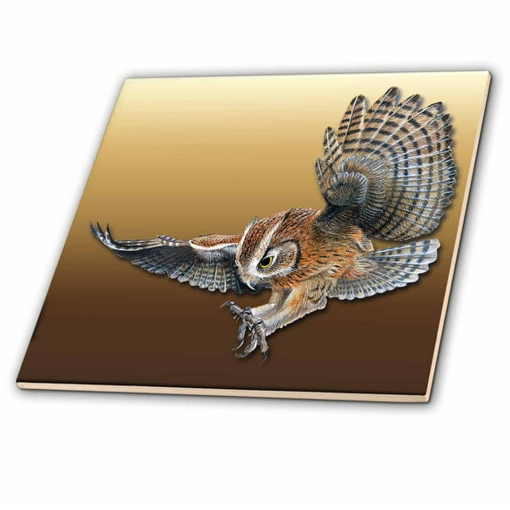 3dRose, Owl in Flight with Claws Ready to Grab Prey, 6 Inch Ceramic Tile