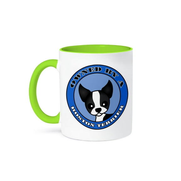 3dRose, Owned By a Boston Terrier - Blue, 11oz Two-Tone Green Mug