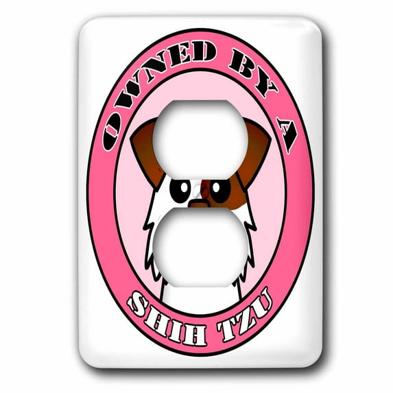 3dRose, Owned By a Shih tzu Dog White and Brown Coat - Pink, 2 plug outlet cover