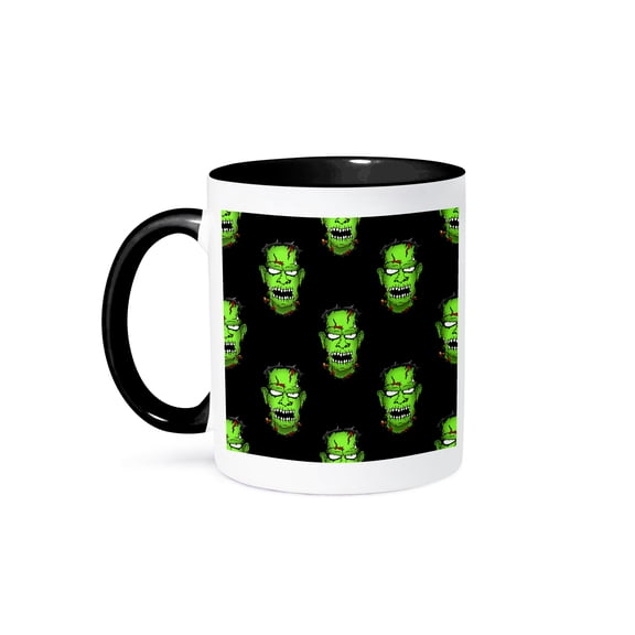 Pattern Halloween Zombie Frankenstein 1, 15oz Two-Tone Black Mug