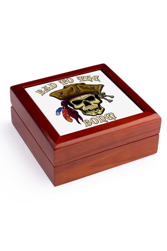 , PIRATE SKULL WITH Bad To The Bone, Jewelry Box 5.5x5.5 inch with 4 inch tile