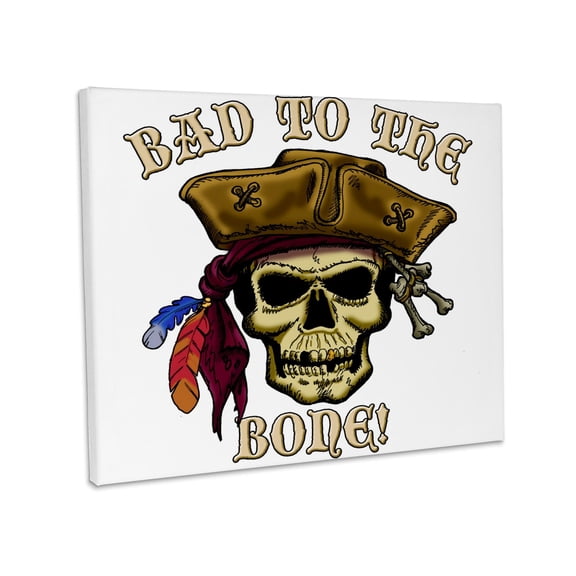 3dRose, PIRATE SKULL WITH Bad To The Bone, Museum Grade Canvas Wrap 14x11