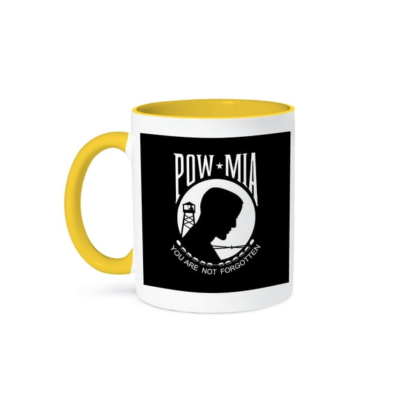 3dRose, POW MIA, Black and White, 11oz Two-Tone Yellow Mug