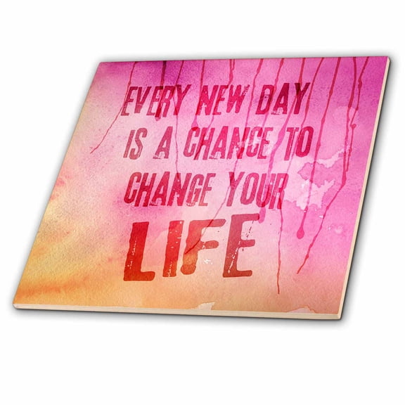 3dRose, Painted Backgrund In Orange And Pink With Motivational Quote, 6 Inch Ceramic Tile