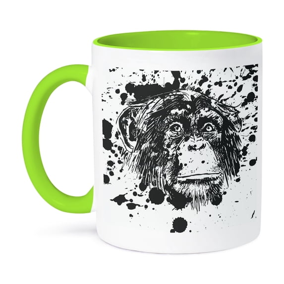3dRose, Painting Chimpanzee , 15oz Two-Tone Green Mug