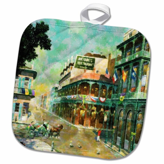 3dRose, Painting Of New Orleans Just Before Mardi Gras, 8x8 Potholder