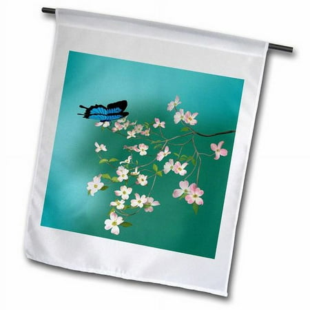 3dRose, Painting of a Mountain Blue Butterfly with Pink Dogwood , 18 x 27 inch Garden Flag