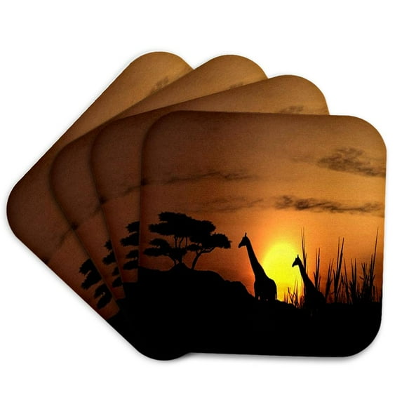 3dRose, Pair Of Giraffes In The African Sunset.jpg, set of 4 Coasters - Soft