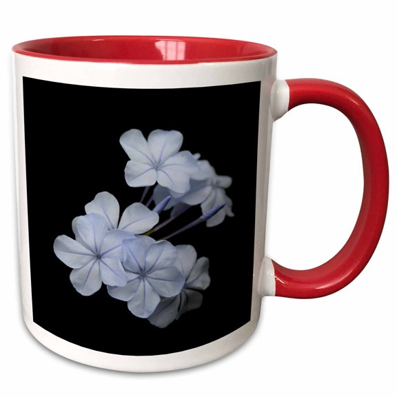 3drose, Pale Blue Plumbago Isolated on Black Background, 11oz Two-tone Red Mug