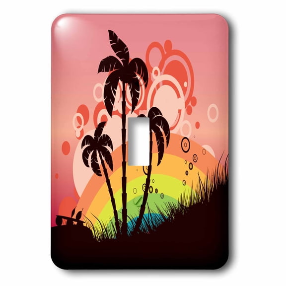 3dRose, Palm Trees On A Rainbow Abstract Background, single toggle switch