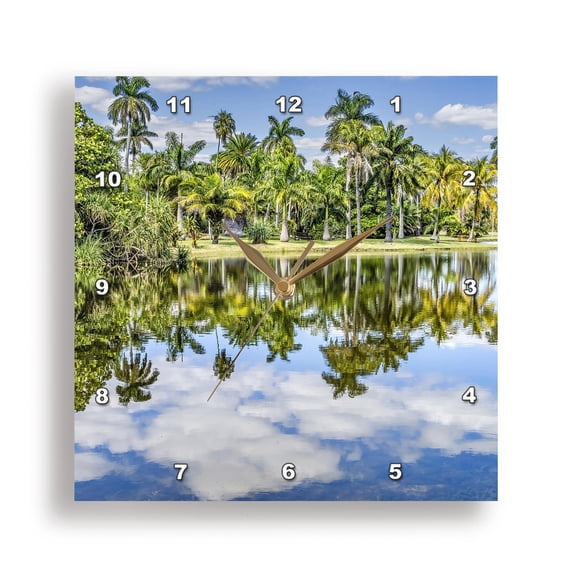 3dRose, Palm trees, Fairchild Tropical Botanic Garden, Coral Gables, Florida., 15x15 Wall Clock