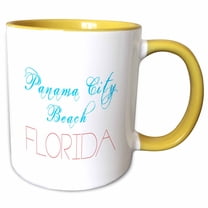 3drose, Panama City Beach, Florida. Red, Blue Text on White, 11oz Two-tone Yellow Mug