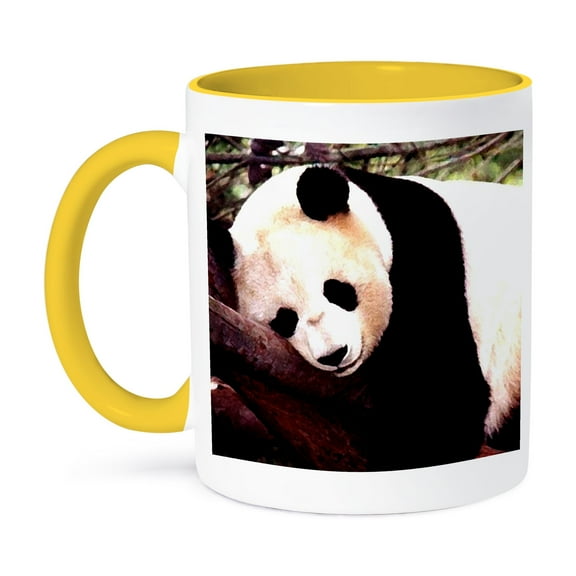 3dRose, Panda Bear, 11oz Two-Tone Yellow Mug