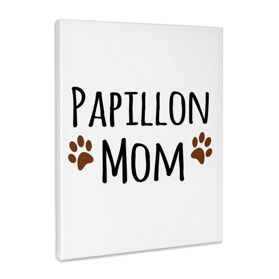 3dRose, Papillon Dog Mom - Doggie by breed - muddy brown paw prints - doggy lover proud pet owner mama love, Museum Grade Canvas Wrap 11x14
