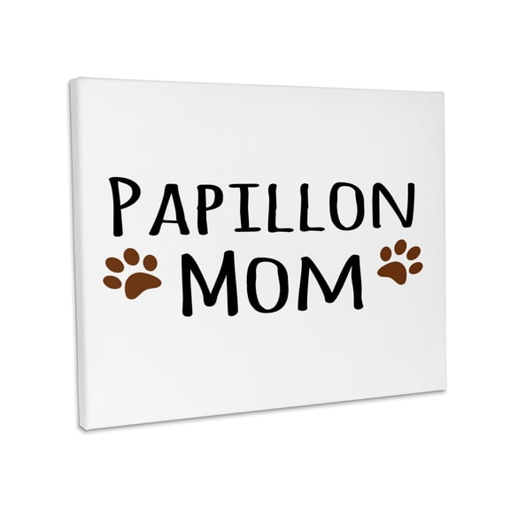 3dRose, Papillon Dog Mom - Doggie by breed - muddy brown paw prints - doggy lover proud pet owner mama love, Museum Grade Canvas Wrap 20x16