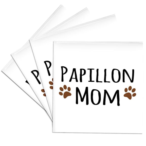 3dRose, Papillon Dog Mom - Doggie by breed - muddy brown paw prints - doggy lover proud pet owner mama love, Set of 4 Ceramic Tile Coasters