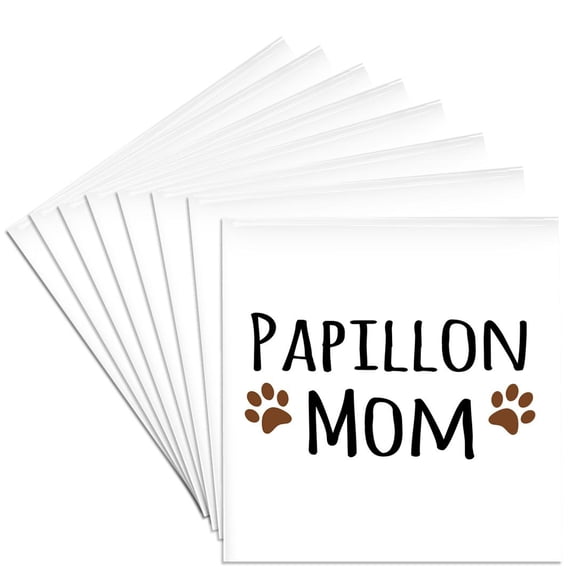 3dRose, Papillon Dog Mom - Doggie by breed - muddy brown paw prints - doggy lover proud pet owner mama love, Set of 8 Ceramic Tile Coasters