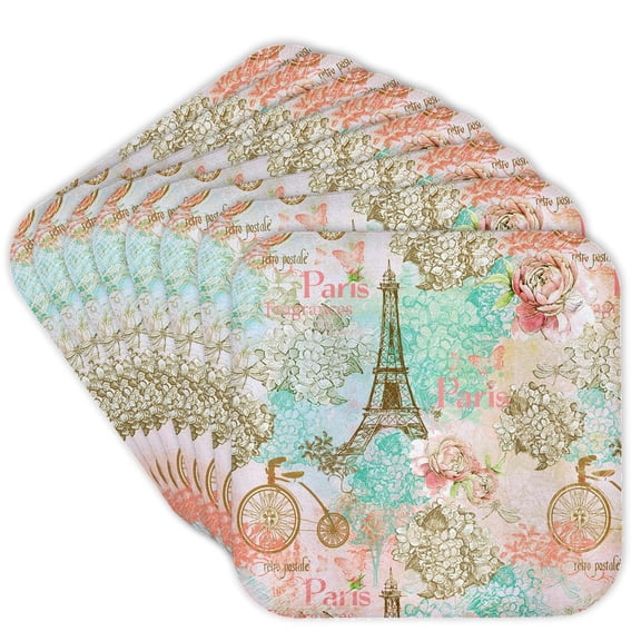 3dRose, Paris Eiffel Tower Vintage Pastel Pattern , Set of 8 Coasters - Soft