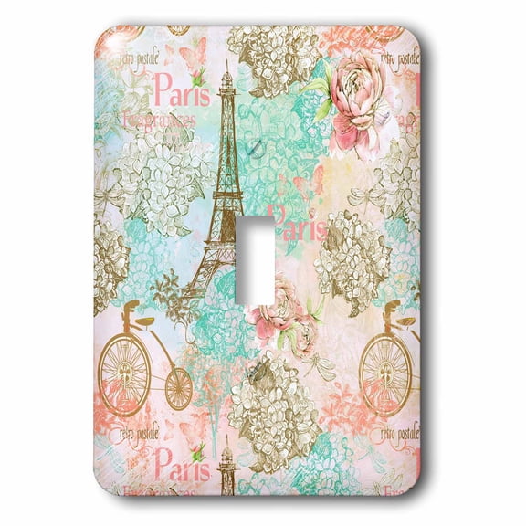 3dRose, Paris Eiffel Tower Vintage Pastel Pattern , single toggle switch