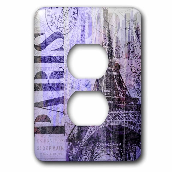 3dRose, Paris Eiffeltower Illustration With Text, 2 plug outlet cover