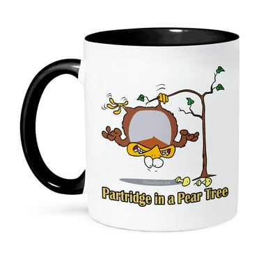 3dRose, Partridge in a Pear Tree, 11oz Two-Tone Black Mug