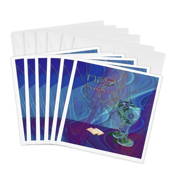 3dRose, Passover, Cups and Matzah Cracker, 6 Greeting Cards with envelopes