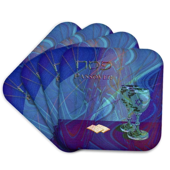 3dRose, Passover, Cups and Matzah Cracker, Set of 4 Coasters - Soft