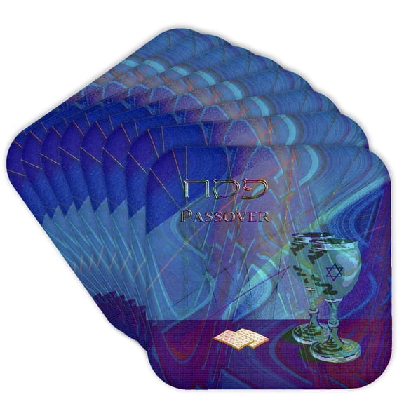 3dRose, Passover, Cups and Matzah Cracker, set of 8 Coasters - Soft