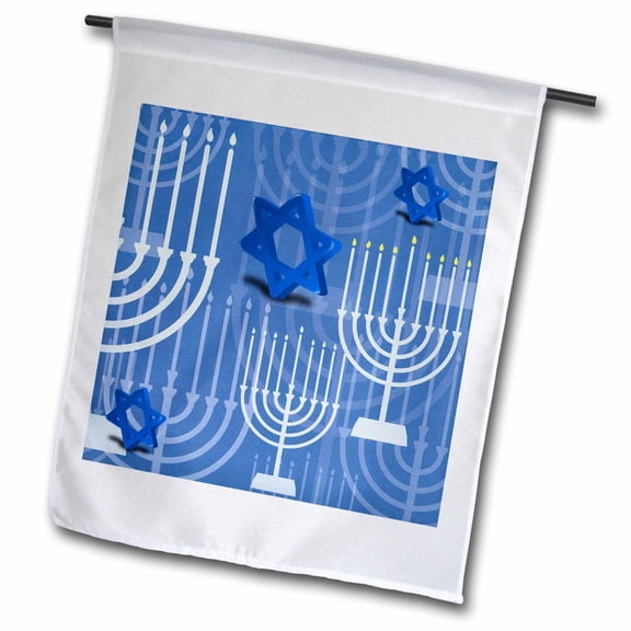 3dRose, Passover With Blue Menorahs and Stars, 12 x 18 inch Garden Flag
