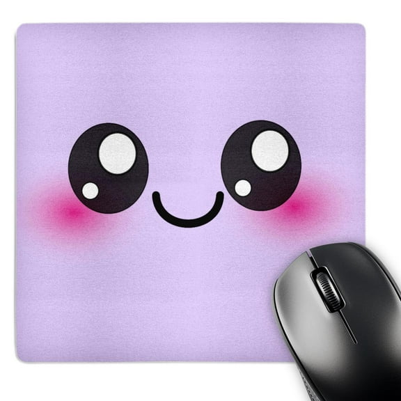 3dRose, Pastel Baby Pink Cute smiling Square - Adorable and Kawaii Cartoony Smiling Face - happy shy Cartoon, MousePad