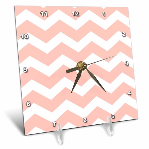 3dRose, Pastel coral orange and white zig zag chevron pattern - Salmon pink, 6x6 Desk Clock