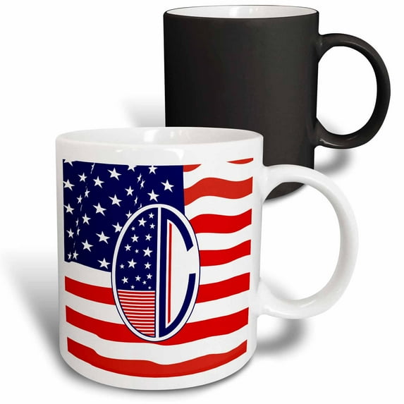 3drose, Patriotic Art Deco Monograms- Initial Letter C, 11oz Magic Transforming Mug