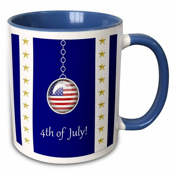 3drose, Patriotic Flag Charm on Chain, 4th of July, 11oz Two-tone Blue Mug