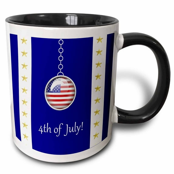 3drose, Patriotic Flag Charm on Chain, 4th of July, 15oz Two-tone Black Mug