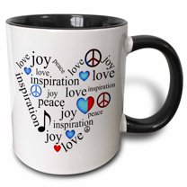 3drose, Patriotic Inspiration - Peace, Love and Joy Heart - Art, 11oz Two-tone Black Mug