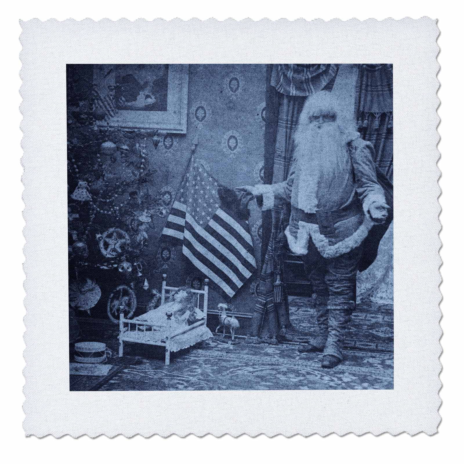 3dRose, Patriotic Santa - Vintage Christmas  Cyan Tone, 22x22 inch quilt square