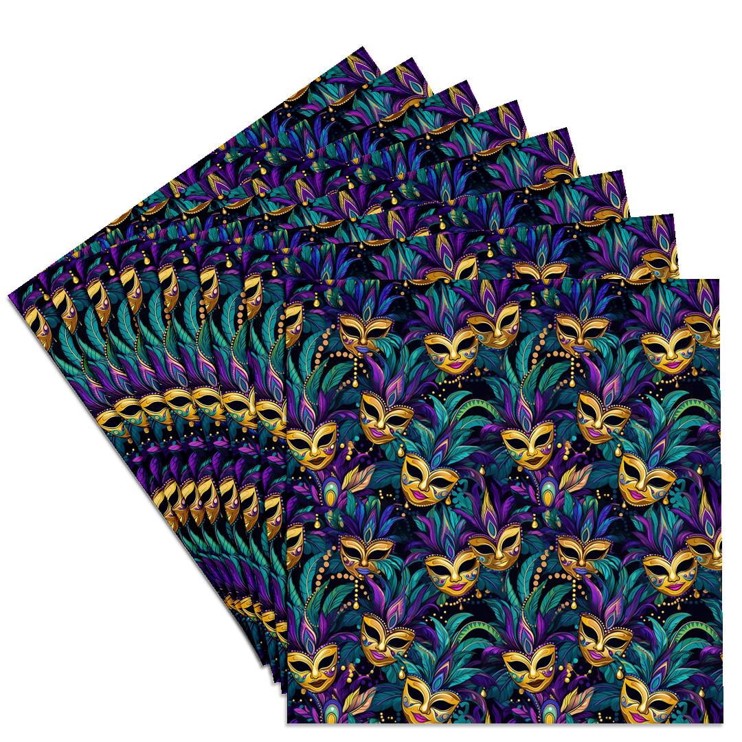 3drose, Pattern of Mardi Gras Masks, Turquoise Feathers, Strings of ...